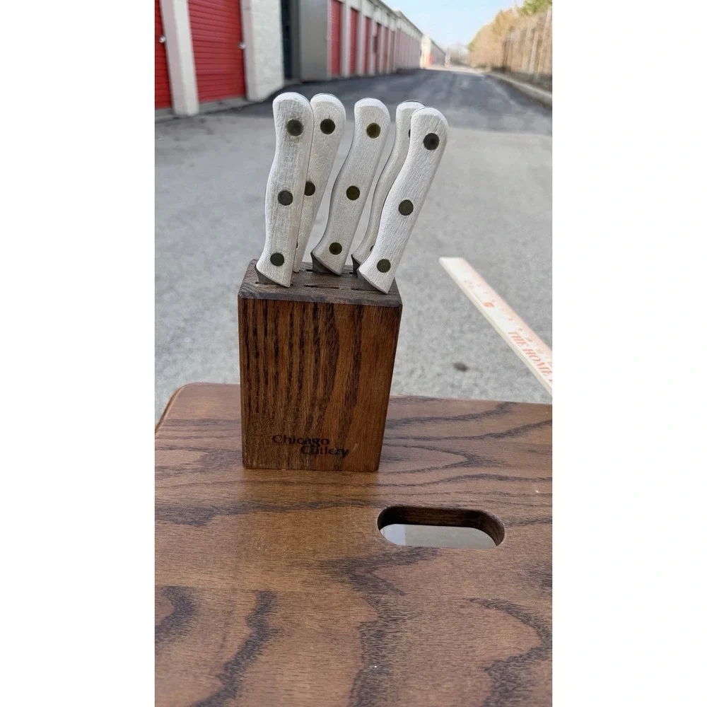 Chicago Cutlery Steak Knife Set 5‎ Pc w Wood Block Wood Handles Vintage